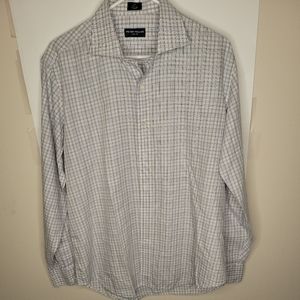 Peter Millar Mens Button Down Dress Shirt Size L White Multi-Color Plaid Cotton
